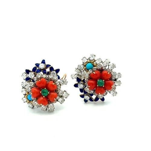 18K TWO TONE GOLD CLIP ON EARRINGS WITH 4.5 CARAT DIAMONDS & 0.3 CARAT EMERALD: 18K TWO TONE GOLD CLIP ON EARRINGS WITH 4.5 CARAT DIAMONDS & 0.3 CARAT EMERALD 18K TWO TONE GOLD CLIP ON EARRINGS WITH 4.5 CARAT DIAMONDS & 0.3 CARAT EMERALD PRODUCT DESCRIPTION Detailed Description: 