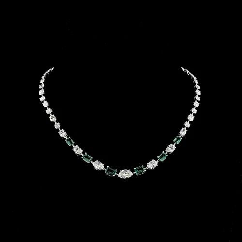 LAB-GROWN 14.92 CARAT EMERALD GREEN EMERALD-VS2 DIAMOND 14K WG RIVIERA NECKLACE: LAB-GROWN 14.92 CARAT EMERALD GREEN EMERALD-VS2 DIAMOND 14K WG RIVIERA NECKLACE Title: High-quality Brand-New Echo Friendly Elegant Lab-Grown 14.92 Carat Emerald Green Emerald-VS2 Diamond 14K White Go