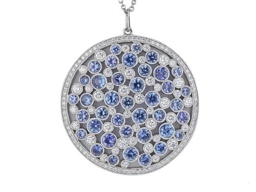 2.50 CARAT SAPPHIRE 0.94 CARAT ROUND BRILLIANT DIAMOND PLATINUM PENDANT NECKLACE (1 of 2)