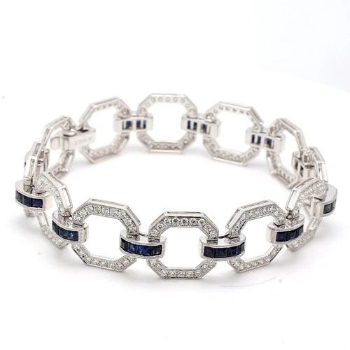 3.25CT DIAMOND & 2.50CT SAPPHIRE LINK BRACELET IN 18K WHITE GOLD (G I1) (1 of 2)