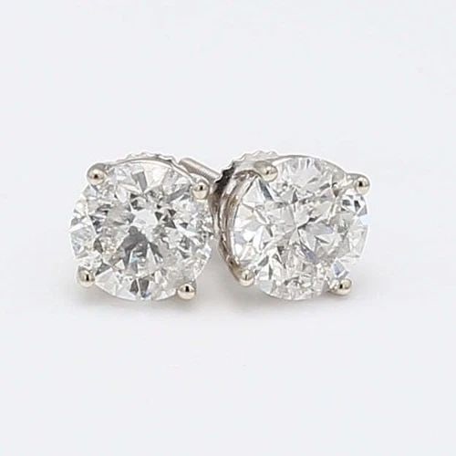 3.14 CARAT ROUND BRILLIANT H-G I3 DIAMOND 14K WG STUD EARRINGS (1 of 2)