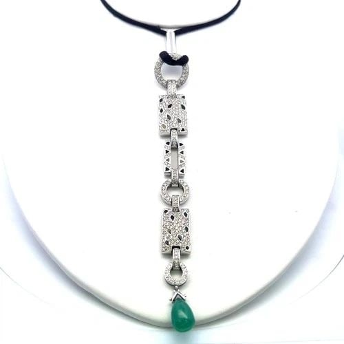18K WG PENDANT NECKLACE WITH 2.67 CARAT ROUND H SI DIAMONDS & 12.4-8.6MM EMERALD: 18K WG PENDANT NECKLACE WITH 2.67 CARAT ROUND H SI DIAMONDS & 12.4-8.6MM EMERALD 18K WG PENDANT NECKLACE WITH 2.67 CARAT ROUND H SI DIAMONDS & 12.4-8.6MM EMERALD PRODUCT DESCRIPTION Detailed Descripti