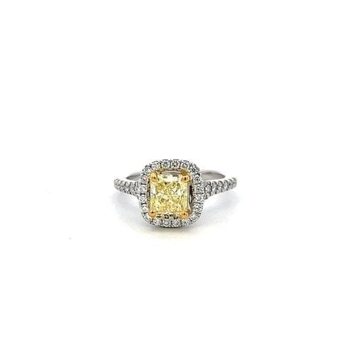 1.92 CARAT RADIANT FANCY LIGHT YELLOW AND ROUND DIAMOND 14K WG ENGAGEMENT RING (1 of 2)