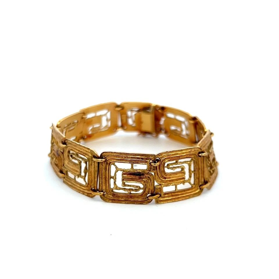 LALOUNIS 18K YELLOW GOLD GREEK KEY LINK VINTAGE BRACELET ESTATE JEWELRY - 2