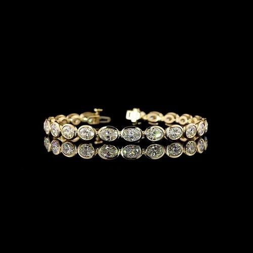 LAB-GROWN 11.48 CARAT OVAL E-F-VS DIAMOND 14K YELLOW GOLD TENNIS BRACELET: LAB-GROWN 11.48 CARAT OVAL E-F-VS DIAMOND 14K YELLOW GOLD TENNIS BRACELET Title: High-quality Brand-New Echo Friendly Elegant Lab-Grown 11.48 Carat Oval E-F-VS Diamond 14K Yellow Gold Tennis Bracelet 