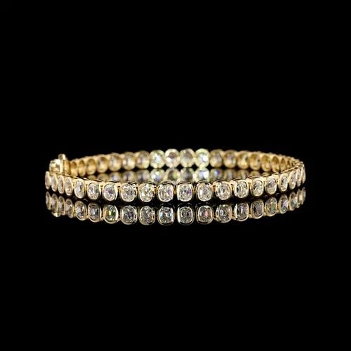 LAB-GROWN 7.89 CARAT ANTIQUE CUSHION F-VS1 DIAMOND 14K YG TENNIS BRACELET: LAB-GROWN 7.89 CARAT ANTIQUE CUSHION F-VS1 DIAMOND 14K YG TENNIS BRACELET Title: High-quality Brand-New Echo Friendly Elegant Lab-Grown 7.89 Carat Antique Cushion F-VS1 Diamond 14K Yellow Gold Tennis 