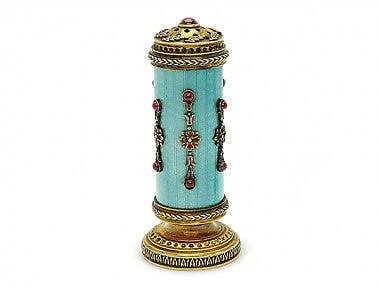 VINTAGE ENAMEL GARNET AND SILVER GILT SALT SHAKER (1 of 2)