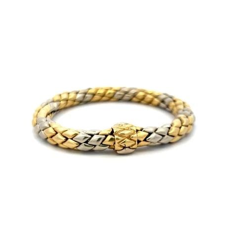 VINTAGE 18 KARAT TWO TONE GOLD WOVEN BRACELET 8.25 INCH 35.3 GRAMS: VINTAGE 18 KARAT TWO TONE GOLD WOVEN BRACELET 8.25 INCH 35.3 GRAMS VINTAGE 18 KARAT TWO TONE GOLD WOVEN BRACELET 8.25 INCH 35.3 GRAMS PRODUCT DESCRIPTION Detailed Description: Elegant Woven Bracelet i