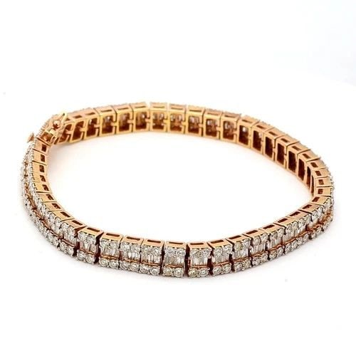 7.00CT ROUND BRILLIANT & BAGUETTE DIAMOND TENNIS BRACELET IN 14K ROSE GOLD: 7.00CT ROUND BRILLIANT & BAGUETTE DIAMOND TENNIS BRACELET IN 14K ROSE GOLD PRODUCT DESCRIPTION Title: 7.00 Carat Round Brilliant I SI1 and Baguette Shape I SI2 Diamond 14 Karat Rose Gold Tennis Bracel