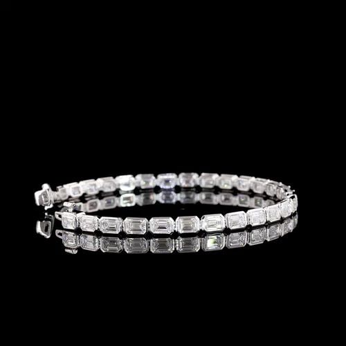 LAB-GROWN 9.01 CARAT EMERALD E-VS1 DIAMOND 14K WG TENNIS BRACELET: LAB-GROWN 9.01 CARAT EMERALD E-VS1 DIAMOND 14K WG TENNIS BRACELET Title: High-quality Brand-New Echo Friendly Elegant Lab-Grown 9.01 Carat Emerald E-VS1 Diamond 14K White Gold Tennis Bracelet Video Li