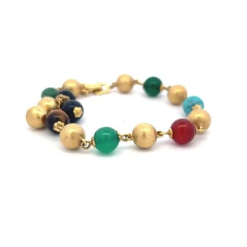 9.7-10.03 MM MULTI GEMS 18 KARAT YELLOW GOLD CHARM BRACELET (1 of 2)