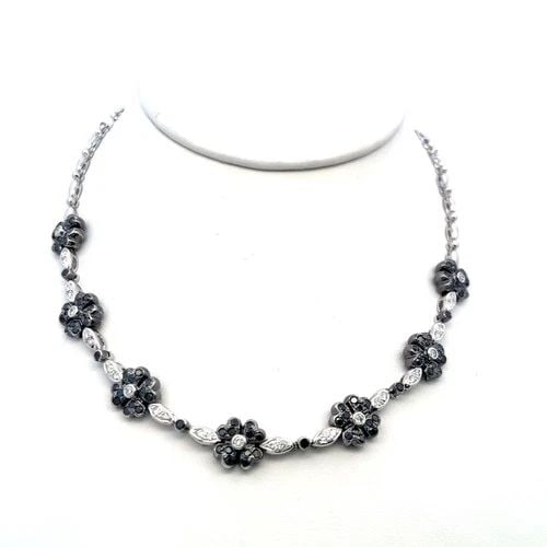 5.43 CARAT ROUND BRILLIANT H VS AND BLACK DIAMOND STATION NECKLACE 18K GOLD (1 of 2)