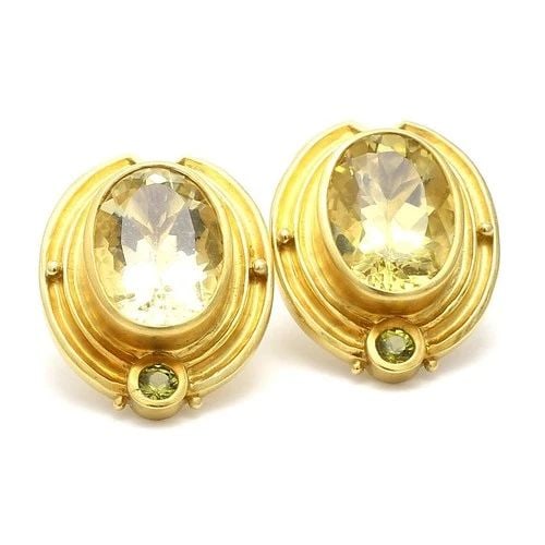 VINTAGE 31.30 GRAMS OVAL SHAPE CITRINE 18 KARAT YELLOW GOLD CLIP ON EARRING (1 of 2)