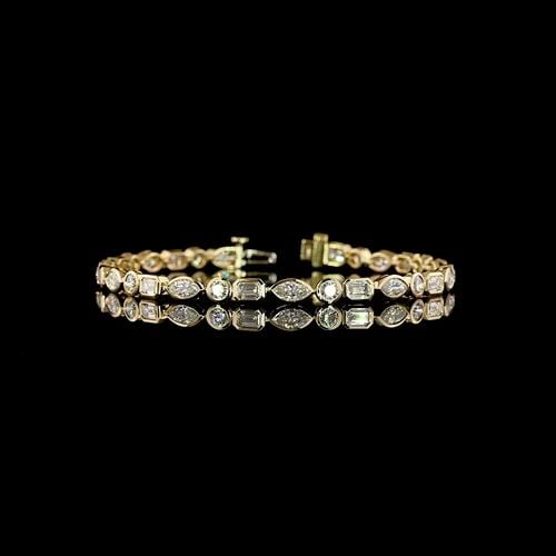 LAB-GROWN 5.87 CARAT MIX E-F-VS1 DIAMOND 14K YELLOW GOLD TENNIS BRACELET: LAB-GROWN 5.87 CARAT MIX E-F-VS1 DIAMOND 14K YELLOW GOLD TENNIS BRACELET Title: High-quality Brand-New Echo Friendly Elegant Lab-Grown 5.87 Carat MIX E-F-VS1 Diamond 14K Yellow Gold Tennis Bracelet Vi