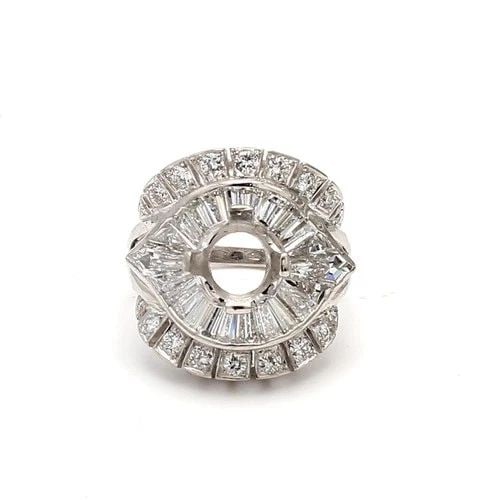 3.06 CARAT ROUND BRILLIANT AND BAGUETTE SHAPE DIAMOND PLATINUM SEMI MOUNT RING: 3.06 CARAT ROUND BRILLIANT AND BAGUETTE SHAPE DIAMOND PLATINUM SEMI MOUNT RING Title: 3.06 Carat Round Brilliant and Baguette Shape H SI1 Diamond Platinum Semi Mount Ring Style: Semi Mount Metal: Plat