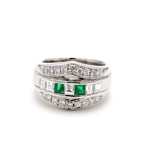 1.50 CARAT ROUND AND EMERALD CUT DIAMOND 0.36 CARAT EMERALD 18K WG BAND RING: 1.50 CARAT ROUND AND EMERALD CUT DIAMOND 0.36 CARAT EMERALD 18K WG BAND RING Title: 1.50 Carat Round Brilliant G VS2 and Emerald Cut G VS1 Diamond 0.36 Carat Emerald Cut Emerald 18 Karat White Gold Ba