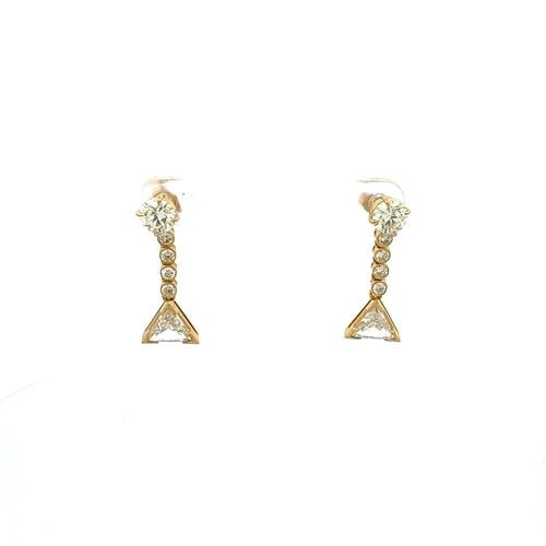3.40 CARAT ROUND AND TRIANGULAR SHAPE DIAMOND 18K YG JACKET EARRINGS (1 of 2)