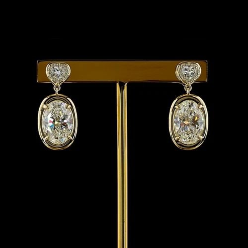 LAB-GROWN 7.68 CARAT OVAL E-F-VS1 DIAMOND 14K YELLOW GOLD HANGING EARRINGS: LAB-GROWN 7.68 CARAT OVAL E-F-VS1 DIAMOND 14K YELLOW GOLD HANGING EARRINGS Title: High-quality Brand-New Echo Friendly Elegant Lab-Grown 7.68 Carat Oval E-F-VS1 Diamond 14K Yellow Gold Hanging Earring