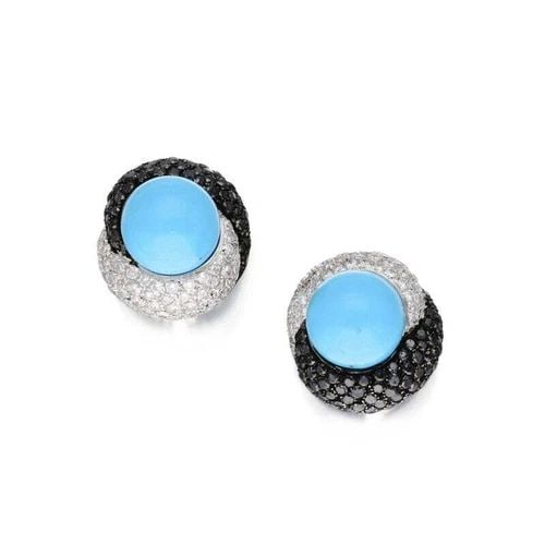 7.40 CARAT BLACK AND WHITE DIAMOND TURQUOISE 18K WG CLIP ON EARRINGS (1 of 2)
