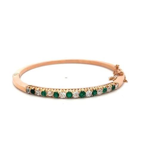1.35 CARAT OLD EUROPEAN DIAMOND 1.20 CARAT EMERALD 18K ROSE GOLD BANGLE BRACELET: 1.35 CARAT OLD EUROPEAN DIAMOND 1.20 CARAT EMERALD 18K ROSE GOLD BANGLE BRACELET 1.35 CARAT OLD EUROPEAN DIAMOND 1.20 CARAT EMERALD 18K ROSE GOLD BANGLE BRACELET Not Found
