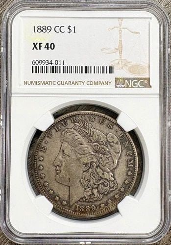 1889-CC MORGAN SILVER DOLLAR $1, NGC XF40, EXTREMELY FINE: 1889-CC MORGAN SILVER DOLLAR $1, NGC XF40, EXTREMELY FINE 1889-CC Morgan Silver Dollar $1, NGC XF40, Extremely Fine THE ITEM(S) IN THE PHOTO(S) IS THE EXACT ITEM(S) YOU WILL RECEIVE!