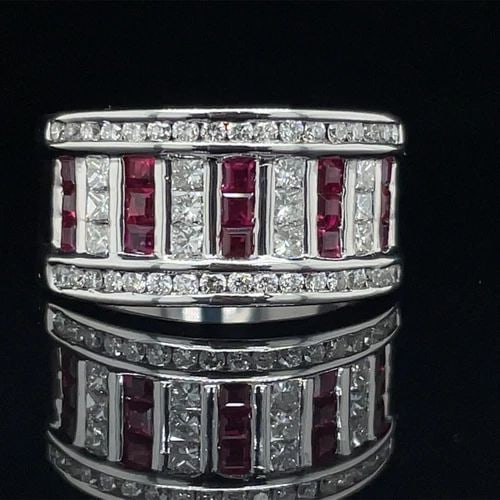 NEW 18K WHITE GOLD RUBY AND DIAMOND WIDE BAND (1 of 2)