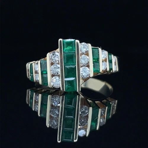VINTAGE EMERALD RING 14KT YELLOW GOLD WITH GENUINE EMERALD & DIAMOND (1 of 2)