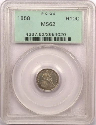 1858 SEATED LIBERTY HALF DIME H10C, PCGS MS62 OGH, UNCIRCULATED BU: 1858 SEATED LIBERTY HALF DIME H10C, PCGS MS62 OGH, UNCIRCULATED BU 1858 Seated Liberty Half Dime H10C, PCGS MS62 OGH, Uncirculated BU THE ITEM(S) IN THE PHOTO(S) IS THE EXACT ITEM(S) YOU WILL RECEIVE!