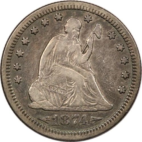 1874-S ARROWS SEATED LIBERTY QUARTER 25C, VERY FINE VF+: 1874-S ARROWS SEATED LIBERTY QUARTER 25C, VERY FINE VF+ 1874-S Arrows Seated Liberty Quarter 25C, Very Fine VF+ THE ITEM(S) IN THE PHOTO(S) IS THE EXACT ITEM(S) YOU WILL RECEIVE!