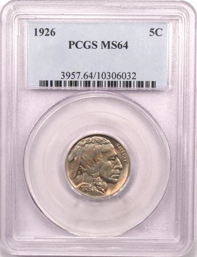 1926 BUFFALO NICKEL 5C, PCGS MS64, CHOICE UNCIRCULATED BU, LIGHTLY TONED: 1926 BUFFALO NICKEL 5C, PCGS MS64, CHOICE UNCIRCULATED BU, LIGHTLY TONED 1926 Buffalo Nickel 5C, PCGS MS64, Choice Uncirculated BU, Lightly Toned THE ITEM(S) IN THE PHOTO(S) IS THE EXACT ITEM(S) YOU W
