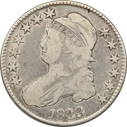 1823 CAPPED BUST HALF DOLLAR 50C, FINE F+: 1823 CAPPED BUST HALF DOLLAR 50C, FINE F+ 1823 Capped Bust Half Dollar 50C, Fine F+ THE ITEM(S) IN THE PHOTO(S) IS THE EXACT ITEM(S) YOU WILL RECEIVE!