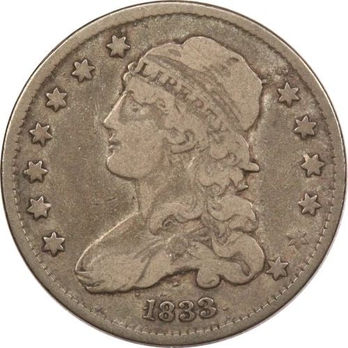 1833 CAPPED BUST QUARTER 25C, VERY FINE VF (1 of 2)