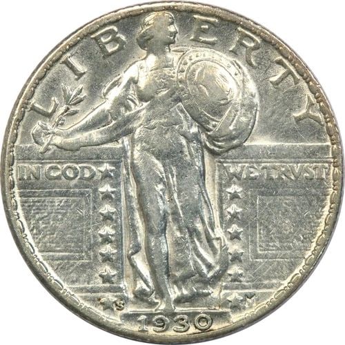 1930-S STANDING LIBERTY QUARTER 25C, ABOUT UNCIRCULATED AU (1 of 2)