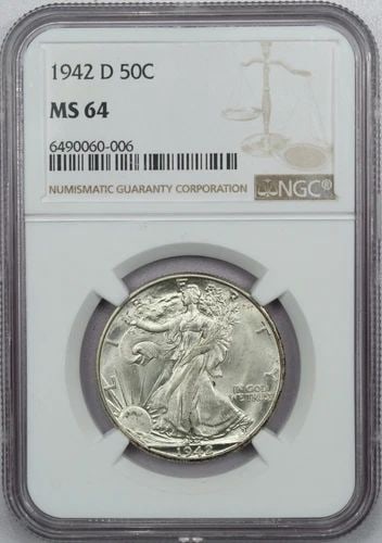 1942-D WALKING LIBERTY HALF DOLLAR 50C, NGC MS64, CHOICE UNCIRCULATED BU: 1942-D WALKING LIBERTY HALF DOLLAR 50C, NGC MS64, CHOICE UNCIRCULATED BU 1942-D Walking Liberty Half Dollar 50C, NGC MS64, Choice Uncirculated BU