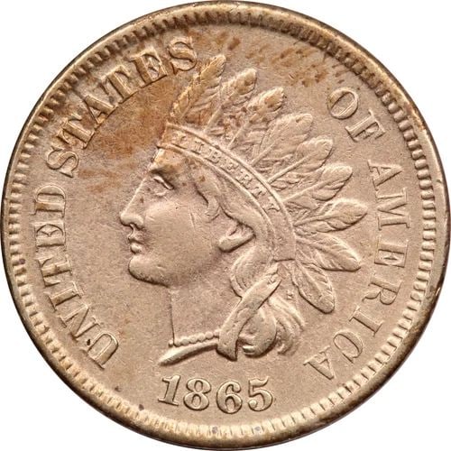 1865 INDIAN HEAD CENT 1C, ABOUT UNCIRCULATED AU, CLEANED: 1865 INDIAN HEAD CENT 1C, ABOUT UNCIRCULATED AU, CLEANED 1865 Indian Head Cent 1C, About Uncirculated AU, Cleaned
