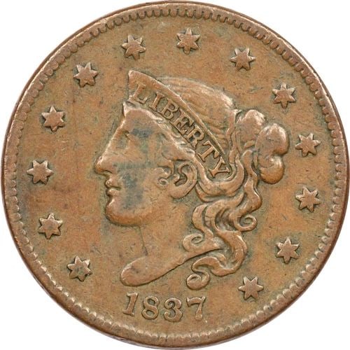 1837 CORONET HEAD LARGE CENT 1C, VERY FINE VF+ (1 of 2)