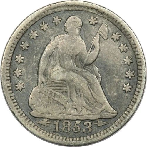 1853 ARROWS SEATED LIBERTY HALF DIME H10C, VERY FINE VF: 1853 ARROWS SEATED LIBERTY HALF DIME H10C, VERY FINE VF 1853 Arrows Seated Liberty Half Dime H10C, Very Fine VF