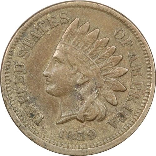 1859 INDIAN HEAD CENT COPPER NICKEL, VERY FINE VF+, MINOR DAMAGE: 1859 INDIAN HEAD CENT COPPER NICKEL, VERY FINE VF+, MINOR DAMAGE 1859 Indian Head Cent Copper Nickel, Very Fine VF+, Minor Damage