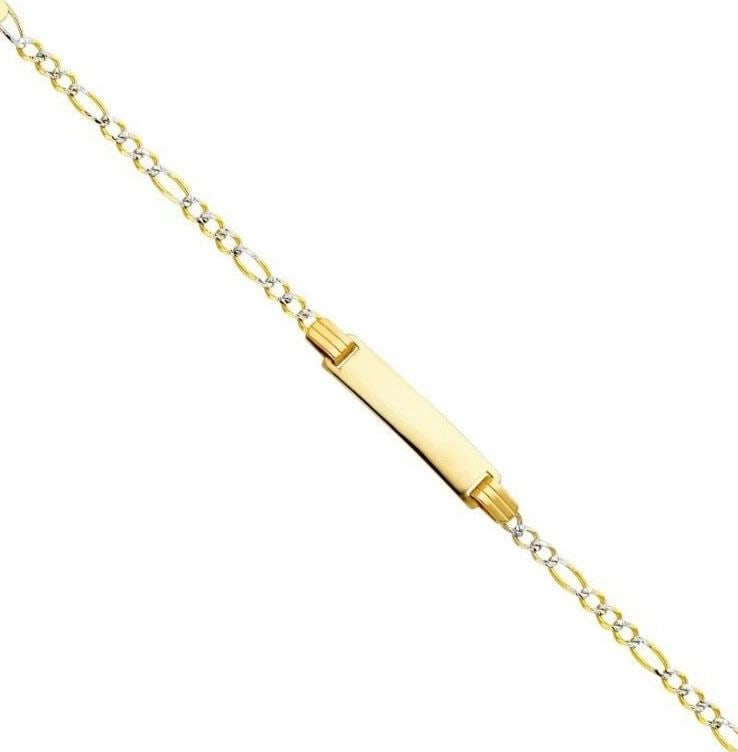 NEW 14K FIGARO 3+1 WP BABY ID BRACELET: 14K FIGARO 3+1 WP BABY ID BRACELET FIGARO 3+1 WP BABY ID BRACELET NEW 14K TWO TONE GOLD LENGTH - 6in Apx WEIGHT - 2.4g