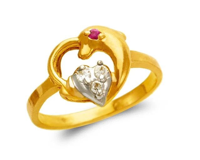 NEW 14K TWO TONE GOLD LADIES DOLPHIN FILIGREE RING (1 of 2)