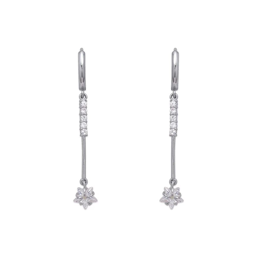 NEW 14K WHITE GOLD FANCY FLOWER DROP EARRINGS (1 of 2)