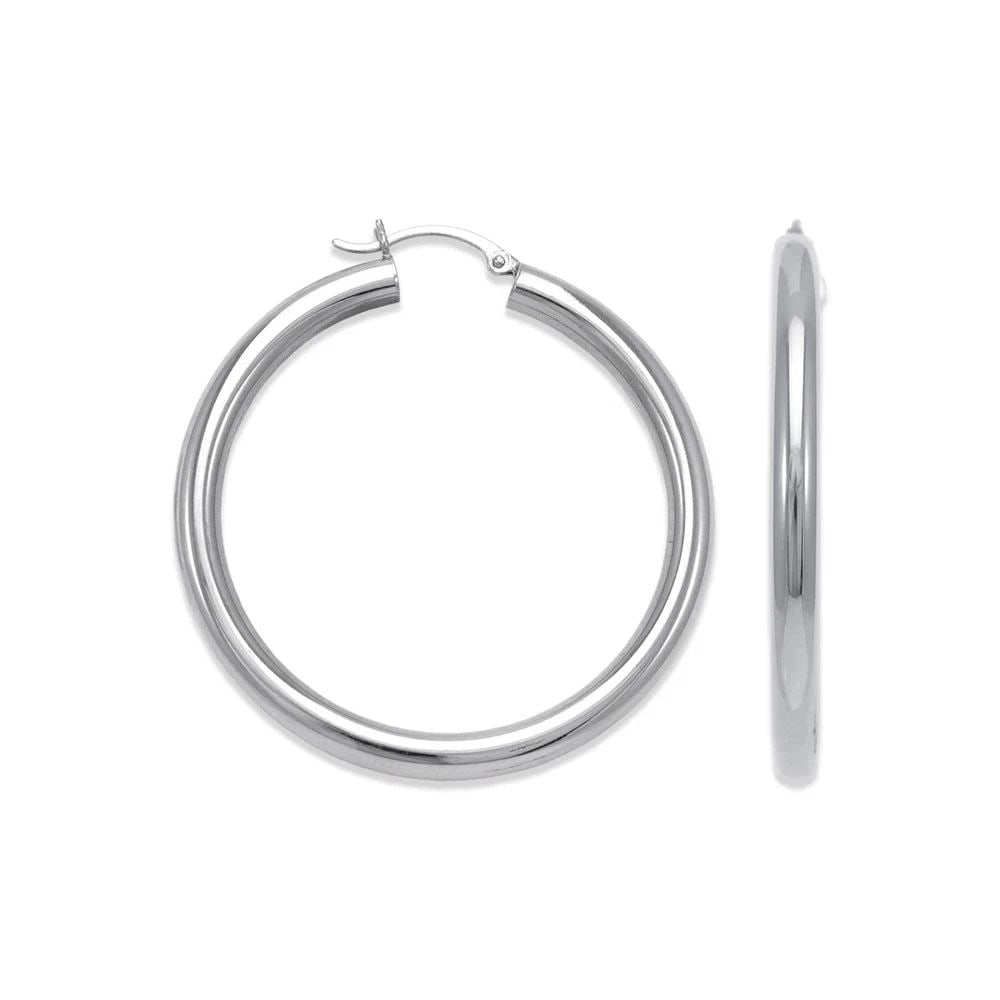 NEW 14K WHITE GOLD 4MM ROUND TUBE HOOP EARRINGS: NEW 14K WHITE GOLD 4MM ROUND TUBE HOOP EARRINGS 4MM ROUND TUBE HOOP EARRINGS NEW 14K WHITE GOLD Width: Approx. 4mm Apx WEIGHT: 2.4g