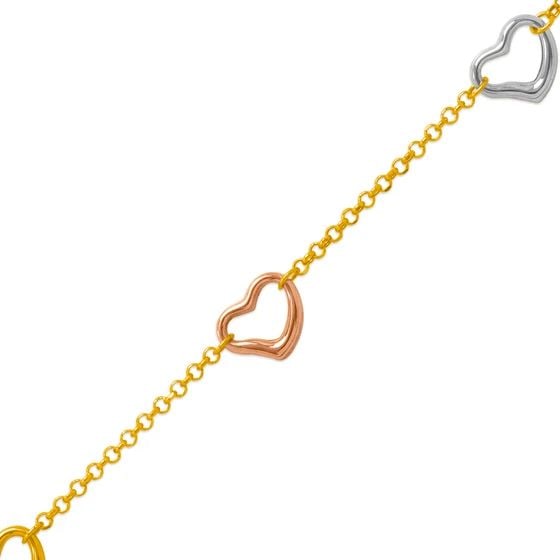 NEW 14K TRICOLOR GOLD CHARM BRACELET: NEW 14K TRICOLOR GOLD CHARM BRACELET CHARM BRACELET NEW 14K TRICOLOR GOLD LENGTH: 7" inch AVERAGE Apx WEIGHT : 2.4g