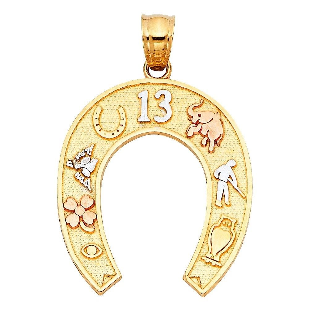 NEW 14K TRI COLOR GOLD LUCKY HORSE SHOE PENDANT (1 of 2)