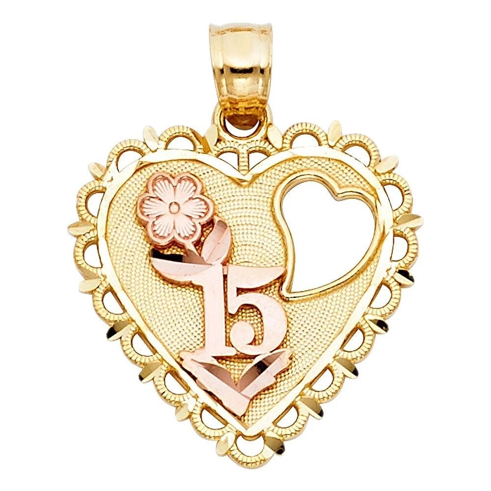 NEW 14K TWO TONE GOLD 15 YEARS HEART PENDANT (1 of 2)