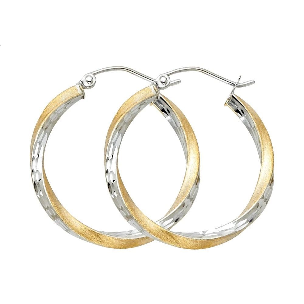 NEW 14K TWO TONE GOLD SF DC 2.6MM SWIRL HOOP EARRINGS (25MM) (1 of 2)