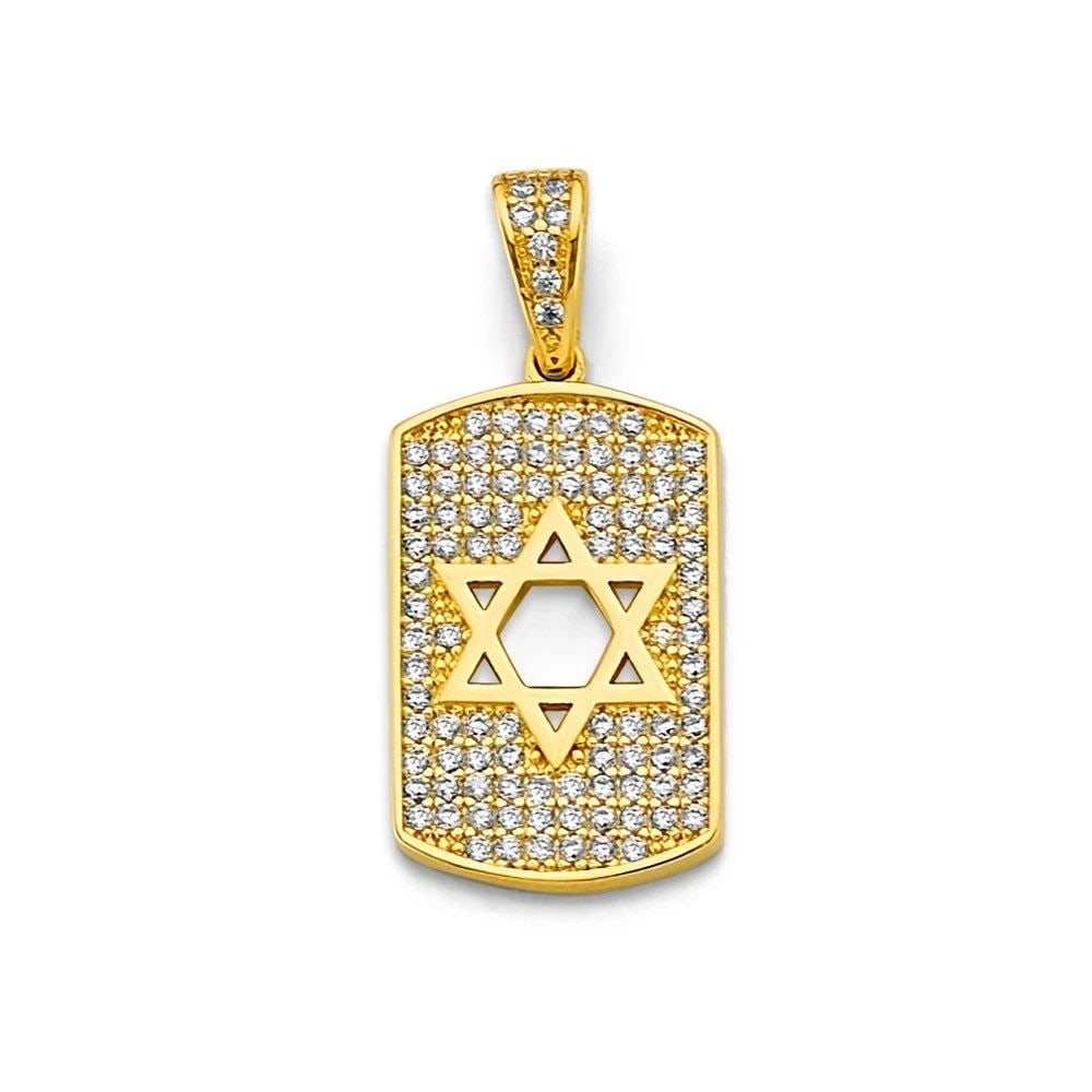 NEW 14K YELLOW GOLD STAR OF DAVID DOG TAG PENDANT: NEW 14K YELLOW GOLD STAR OF DAVID DOG TAG PENDANT STAR OF DAVID DOG TAG PENDANT NEW 14K YELLOW GOLD Height : 27 mm Width : 12 mm Apx. WEIGHT : 2.3g