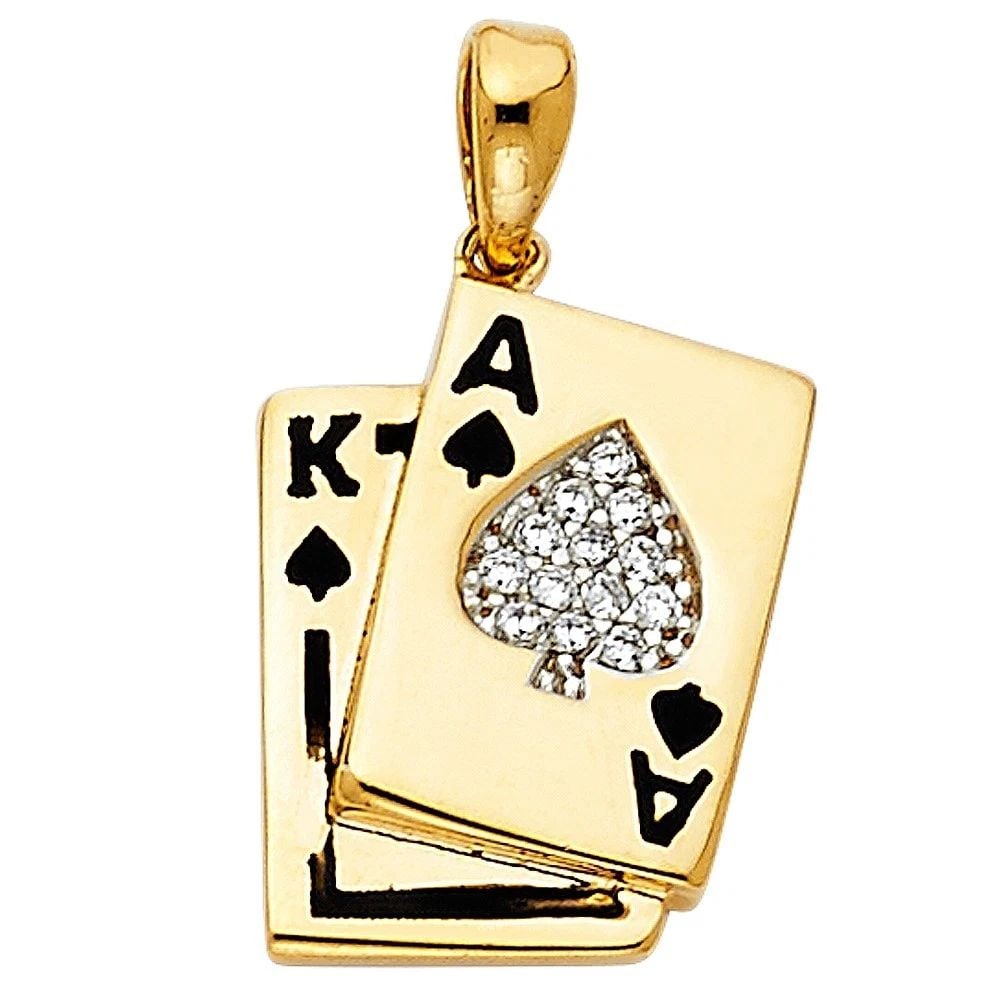 NEW 14K YELLOW GOLD SPADE A & K CARD PENDANT (1 of 2)