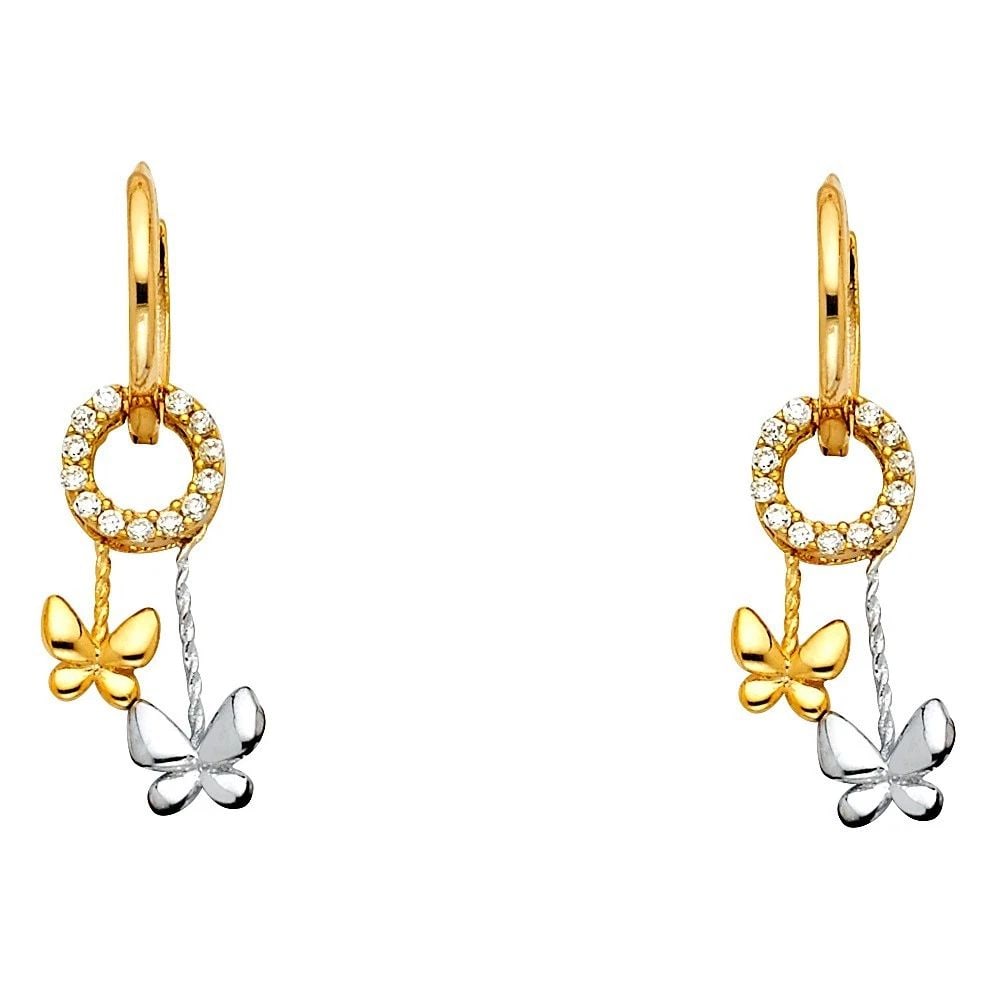 NEW 14K TWO TONE GOLD DANGLE HUGGIES EARRINGS: NEW 14K TWO TONE GOLD DANGLE HUGGIES EARRINGS DANGLE HUGGIES EARRINGS NEW 14K TWO TONE GOLD Height : 28 mm Width : 6 mm Weight : 1.8g