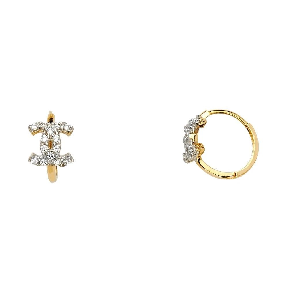 NEW 14K TWO TONE GOLD HUGGIES EARRINGS: NEW 14K TWO TONE GOLD HUGGIES EARRINGS HUGGIES EARRINGS NEW 14K TWO TONE GOLD Height : 12 mm Width : 12 mm Weight : 1.8g
